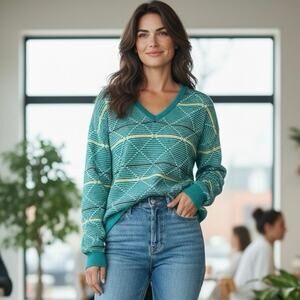 V-Neck Sweater Grandpa Teal